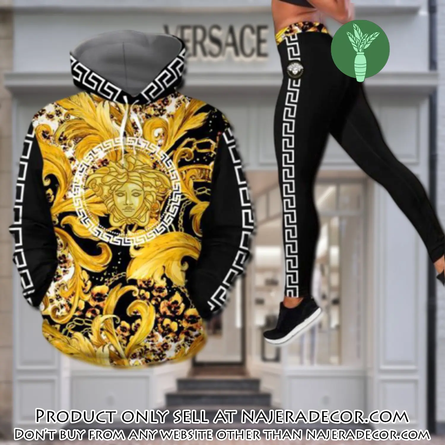 Gianni versace black gold hoodie legging set luxury for women njr2610689